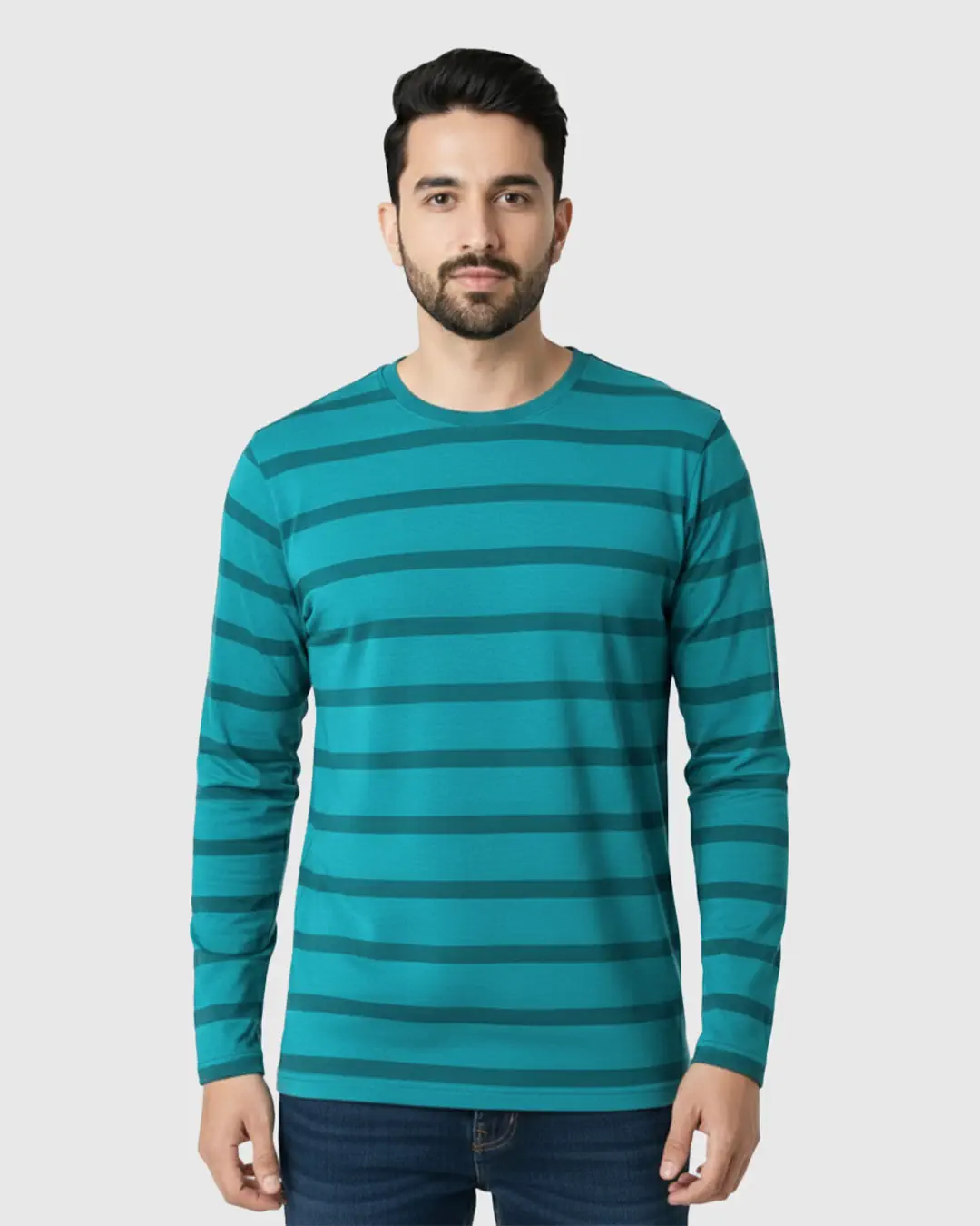 DEEN Full Sleeve Sea-Green Stripe T-shirt - Image 3