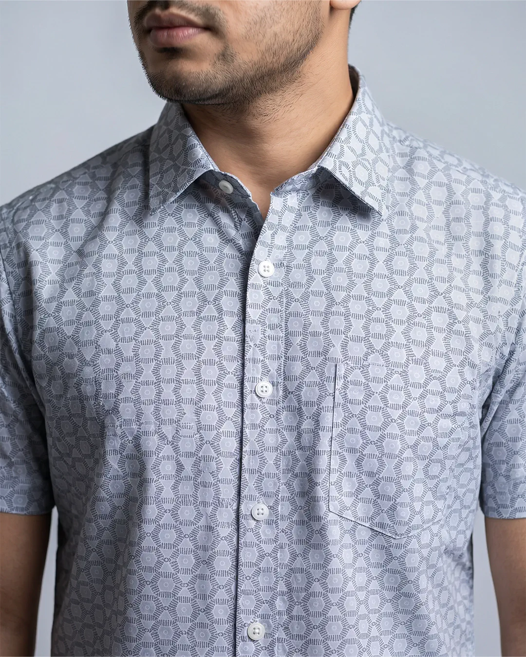DEEN Grey Motif Casual Half Shirt - Image 2