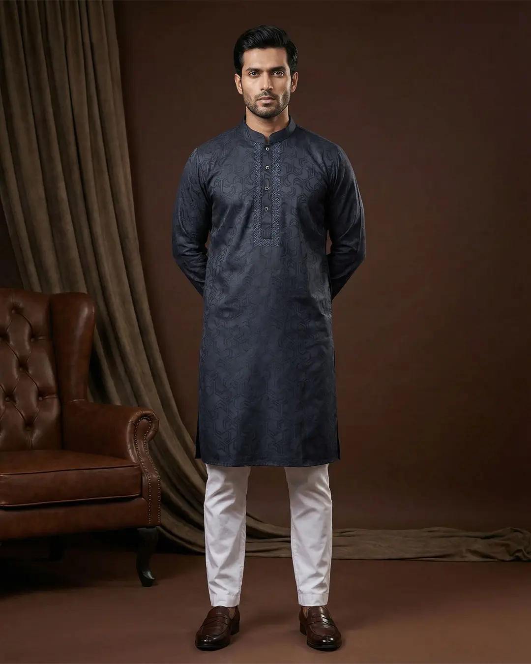 DEEN Metal Blue Embroidered Panjabi - Image 2