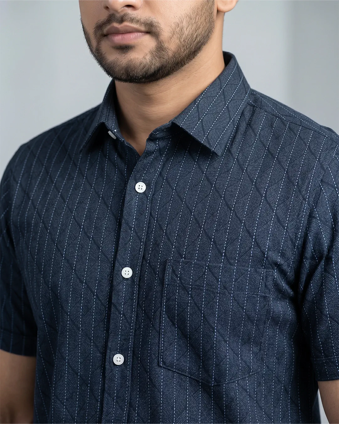 DEEN Navy Texture Casual Half Shirt - Image 2