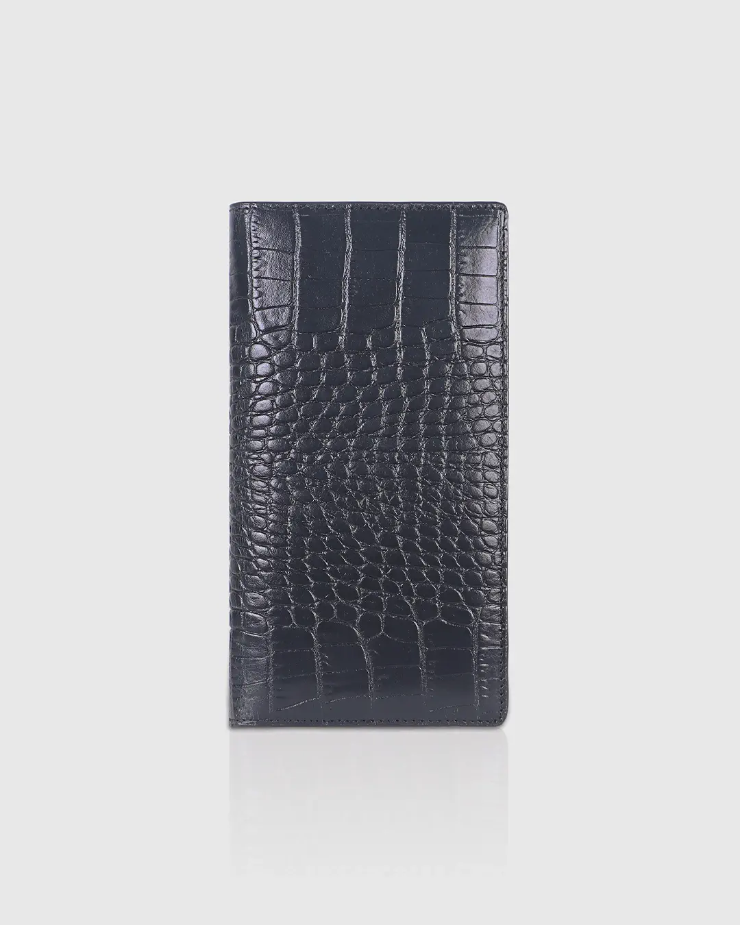 DEEN Crocodile Black Leather Coin Pocket Long Wallet