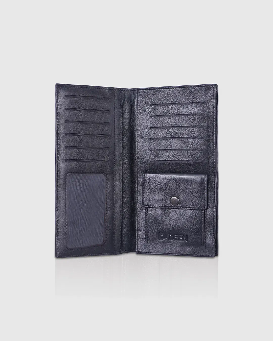 DEEN Crocodile Black Leather Coin Pocket Long Wallet - Image 2
