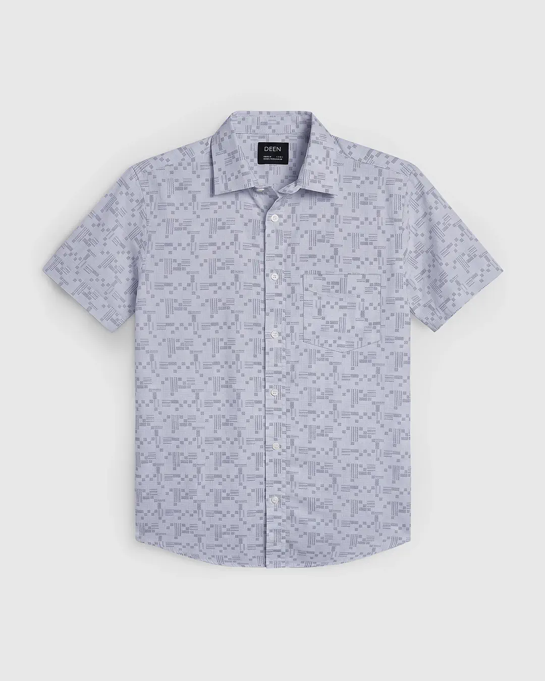 DEEN Light Grey Check Casual Half Shirt